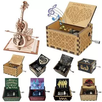 Музыкальная шкатулка с ручным заводом, деревянная антикварная резная музыкальная шкатулка, креативные гравированные музыкальные шкатулки, рождественские украшения для дома