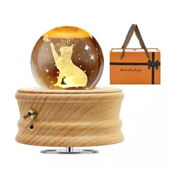 Музыкальная шкатулка в подарок QUEENBABI Кошка Музыкальная шкатулка хрустальный шар подарок на день рождения для женщин Популярный непрямой свет хрустальный светодиодный светильник USB перезаряжаемый проектор