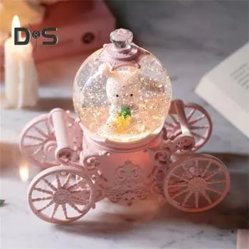 Музыкальная шкатулка в виде кареты из тыквы со светодиодной подсветкой, искусственный хрустальный шар, музыкальная шкатулка, мультяшная принцесса, кролик, снежные шары, настольное украшение, орнамент A