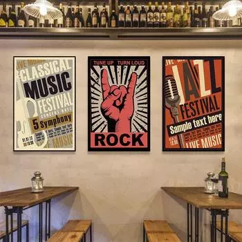 Музыкальная тема Обеденная подвесная живопись Бар Неторопливо Столовая Настенная декоративная живопись Музыкальный фестиваль Электронный плакат Фреска 21*30cm