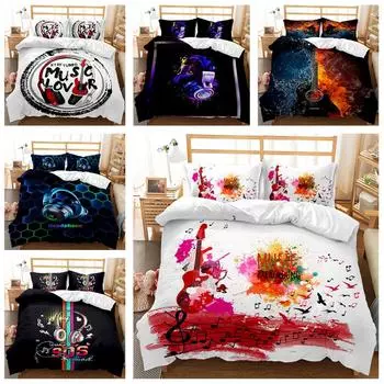 Музыкальные инструменты Постельное белье Музыкальный пух Пододеяльники Наволочки 2/3 шт Быстросохнущий Полноразмерный 3D-печатный Комфортный комплект Подарки для подростков Музыкант Baby 100x135cm