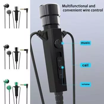 Музыкальные наушники с микрофоном, многофункциональное проводное управление, разъем 3,5 мм, стереофонический объемный звук, HD-совместимый переносной портативный телефон для звонков чёрный