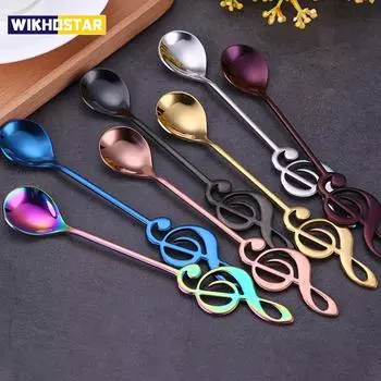 Музыкальные ноты из нержавеющей стали, кофейная ложка, чашка для перемешивания, ложка, музыкальная палочка, ложка для мороженого, кухонный инструмент, аксессуары для ложек серебряный