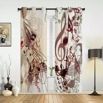 Музыкальные ноты Октава Красивое изображение Оконные шторы Домашний декор Шторы для гостиной Детская комната Cortinas для кухни и спальни 135W x 60H(cm) x1