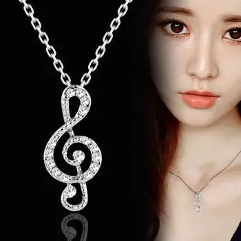 Музыкальные ноты, подвеска со стразами, ожерелье, женское колье-цепочка серебряного цвета, модные украшения 491 KO2
