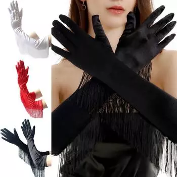 Музыкальные перчатки с бахромой и кисточками, варежки для оперного танца, простые длинные перчатки для леди, вечеринка на Хэллоуин Style 1-Black