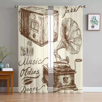 Музыкальные рисунки, прозрачные тюлевые занавески для окон для гостиной, спальни, современная шифоновая вуаль, занавески из органзы, декор, шторы 135W x 114H(cm)