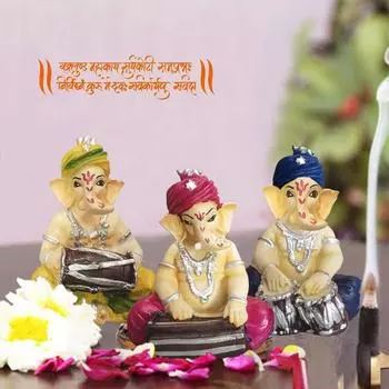 Музыкальные статуэтки Ганеши 3 для домашнего декора - (Многоцветный, Упаковка из 3 шт.)