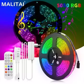 Музыкальные светодиодные гирлянды, меняющие цвет, светодиодные ленты, Bluetooth, пульт дистанционного управления, набор светильников для дома, рождественский декор в помещении с вилкой европейского стандарта 1M/Roll-EU Plug