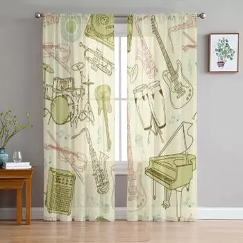 Музыкальные тюлевые прозрачные оконные шторы для гостиной, спальни, современная шифоновая вуаль, занавески из органзы, декор, шторы 135W x 114H(cm)