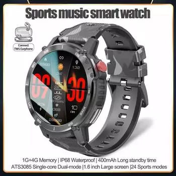 Музыкальные умные часы 4g ROM Bluetooth Call спортивные часы мужские водонепроницаемые умные часы для Android Ios поддержка TWS наушники 4GB Memory