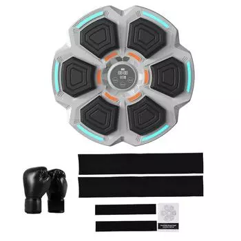 Музыкальный боксерский аппарат с боксерскими перчатками, музыкальное воспроизведение, освещение, BT, настенное крепление, умная музыка серый