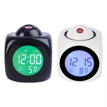 Музыкальный будильник, многофункциональный цифровой проекционный будильник, светодиодный дисплей температуры, 12/24 часа для украшения дома, спальни чёрный
