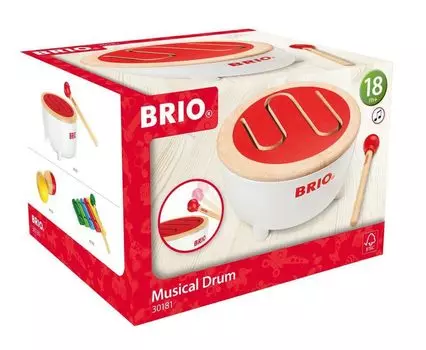 Музыкальный инструмент барабан BRIO 30181 [деревянная игрушка]