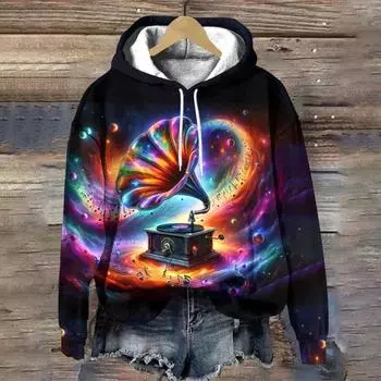 Музыкальный инструмент Pattern Фортепианный принт Пуловеры Толстовки Мода Музыка Уличная женская одежда Топы Осень Новые женские толстовки 100