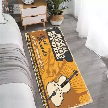 Музыкальный коврик в стиле ретро для спальни, гитара, фортепиано, барабаны, ленты с принтом, прикроватный коврик, длинный ковер для детской комнаты, мягкий нескользящий моющийся коврик 40x60cm