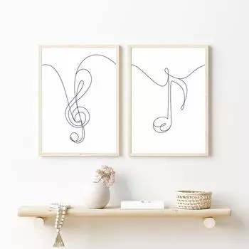 Музыкальный настенный художественный постер с принтом «Скрипичный ключ и восьмая нота», черная линия, минималистичный холст, картина, украшение для гостиной, дома 21x30cm No Framed
