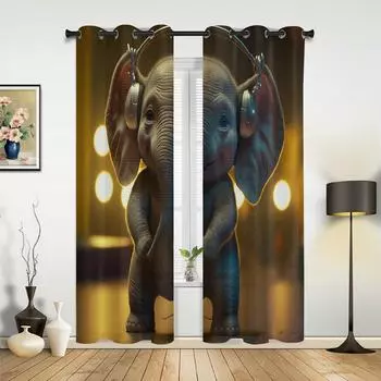 Музыкальный слон, занавеска для окна, гостиная, роскошная занавеска для спальни, дома, кухни, декоративная занавеска 135W x 60H(cm) x1