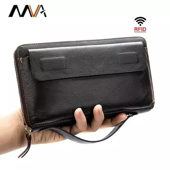 MVA Clutch Male Men s Wallet Genuine Leather Double Zipper Men s Clutch Bags Purse for Men Passport/Phone Wallets for Credit Car