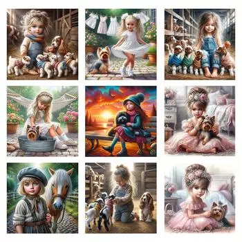 MY # 5D DIY Полная круглая дрель Алмазная картина Девушка Животное Комплект Домашний декор Художественное ремесло A4714