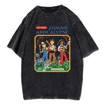 My First Zombie Apocalypse Tshirt Seasons T Shirt Men Women Unisex Y2K T-shirt Clothing Top Cotton Wash Retro Shirts S