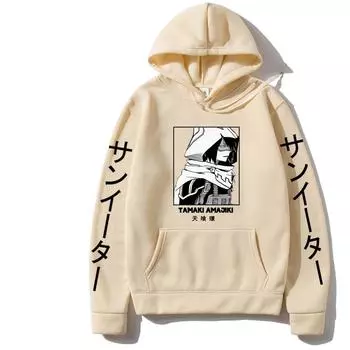 My Hero Academia Аниме-пуловер TAMAKI AMAJIKI с принтом и капюшоном для мужчин и женщин, удобные толстовки Harajuku Unisex Plus Size Sweatshirt XS чёрный