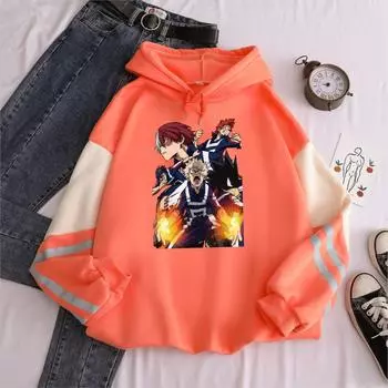 My Hero Academia Bakugou Katsuki Periphery Printed Hooded Sweatshirt Unisex Color Matching Streetwear Casual Men Winter Hoodies XS бежевый
