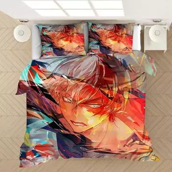 My Hero Academia Bedding Set Anime 3D Print Duvet Covers Pillowcases Home Textile Luxury Cartoon Queen King Size Boys EU single(135x200cm)