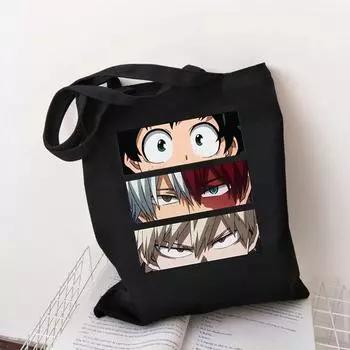 My Hero Academia, модные сумки на плечо в стиле аниме, корейская сумка на плечо с широким ремнем для девочек, черная холщовая сумка-тоут 24*26cm бежевый