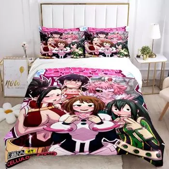 My Hero Anime Print Three Piece Bedding Set Fashion Boys Or Adults For Beds Quilt Covers Pillowcases Bedding Set Gift EU single(135x200cm)