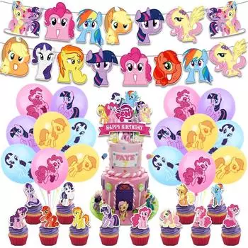 My Little Pony Набор для украшения дня рождения My Little Pony Аниме Манга Игрушечный персонаж Дети Милые Смешные Мальчики Девочки Розовый Желтый Синий С днем рождения