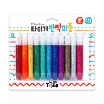 My Little Tiger Tiger Glitter Glue Набор из 12 цветов: красный, оранжевый, золотой, мятный, зеленый, небо, синий, фиолетовый, серебряный, темно-розовый, белый, корейские игрушки