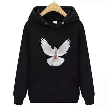 Мы усердно работаем над созданием мужской толстовки с капюшоном «Голубь мира» с креативной одеждой с круглым вырезом. S