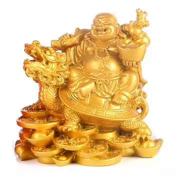 MYDILI Hotei Seven Lucky Hotei Sitting on a Dragon Maitreya Buddha Good Increases Financial Feng Shui Goods Decoration, Gods, Object, Interior,