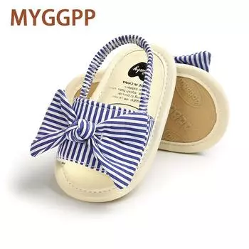 MYGGPP летние детские сандалии в полоску с бантом для детей 0-12 месяцев, детская обувь с мягкой подошвой для малышей, детская обувь 11cm