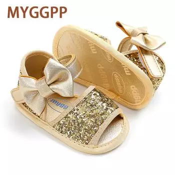 MYGGPP/весенне-летние детские сандалии с блестками и бабочками, детская обувь, золотистая детская обувь для малышей 11cm золотой