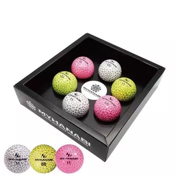 MYHANABI H2 Made in Japan Golf Ball Soft Distance Series 2nd Model Assortment Set White Silver Pink Silver Yellow 6 balls (Gift Silver, included)
