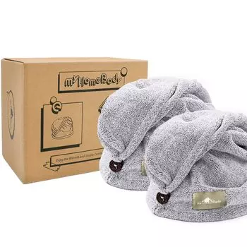 myHomeBody Hair Wrap Роскошный быстросохнущий фен для волос Ультрамягкий влаговпитывающий быстросохнущий уголь с пуговицами из кокосовой скорлупы, 2 полотенца,