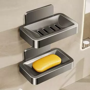 Мыльница для ванной комнаты, настенный держатель для мыла без сверла, органайзер для хранения губок из алюминиевого сплава, аксессуары для ванной комнаты серый