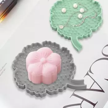 Мыльница для ванной комнаты с приподнятыми краями, антитающая, с автоматическим сливом, силиконовая мыльница, держатель для губки со сливным носиком светло-зеленый