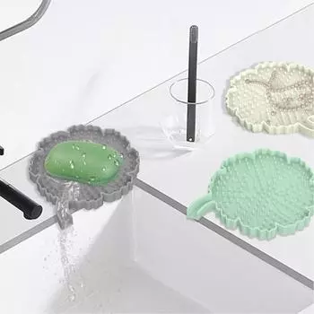 Мыльница для ванной комнаты с приподнятыми краями, антитающая, с автоматическим сливом, силиконовая губка для мыльницы белый