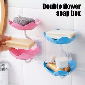 Мыльница для ванной комнаты, самоосушающаяся, съемная, двухслойная, с присоской, настенный держатель для мыла и губки для душа синий