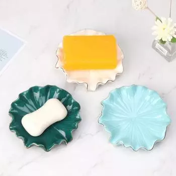 Мыльница Компактная, легко моющаяся Керамика в скандинавском стиле Мыльница в форме листа лотоса Полка для ежедневного использования белый