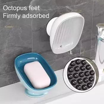 Мыльница на присоске со сливным отверстием, самоосушающийся многофункциональный органайзер для мыла в ванной, держатель для кухонной губки серый