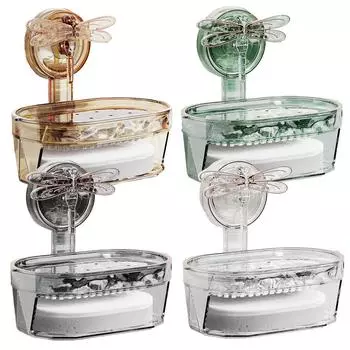 Мыльница на присоске со стрекозой, вакуумный держатель для мыла без дрели, самодренажная корзина для мыла для душа, ванной комнаты серый