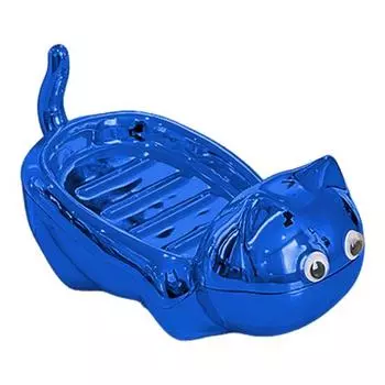 Мыльница с автоматическим сливом, милый дизайн в форме кошки, легкая очистка, держатель для мыла, подставка для мыла для душа, ванной комнаты синий