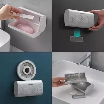 Мыльница с дренажным ящиком Настенный держатель для мыла для душа Ванная комната Экономия мыла Самоклеящаяся чёрный