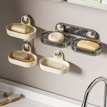 Мыльница с настенным креплением, двухслойная, полая, с быстрым сливом, современная, без дрели, для кухни, ванной комнаты, шампуня для душа, держатель для мыла, контейнер, экономия коробки белый