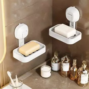 Мыльница с присоской без отверстий, многофункциональная мыльница, прочная полка для мыла с функцией слива, для ванной комнаты Style 2