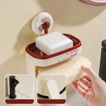Мыльница с присоской Бытовая настенная мыльница без перфорации Полка для ванной Туалетные принадлежности Туалет Двухэтажный стеллаж для хранения